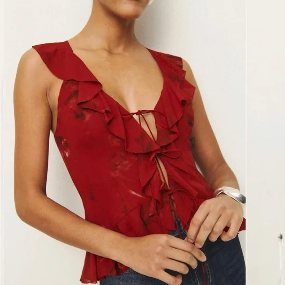 Reformation Paulette Top Red Vermillion Size 8 - Picture 8 of 10